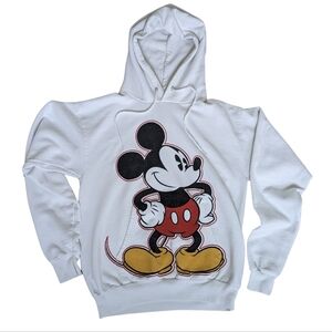 Disney Parks Hanes Mickey Mouse Hoodie Small White Fleece Pullover Graphic